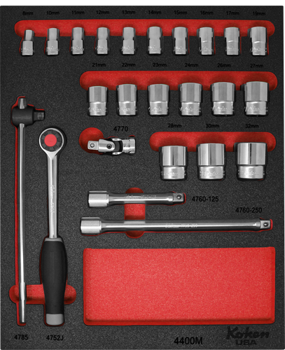 PM-HND-1009-00-F-RD Foam Insert Socket Set Components