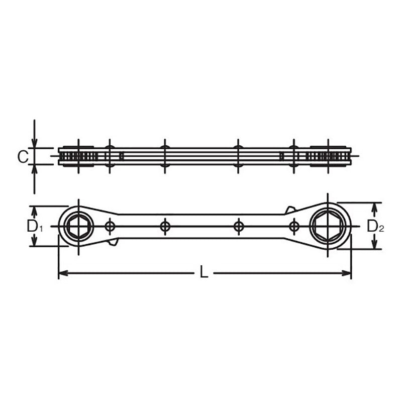 Clé à cliquet réversible 6x7mm 6 pans, longueur 108mm 
