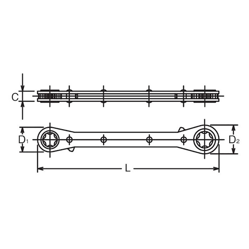 Clé à cliquet réversible TORX® E6xE8 - Longueur 108 mm 