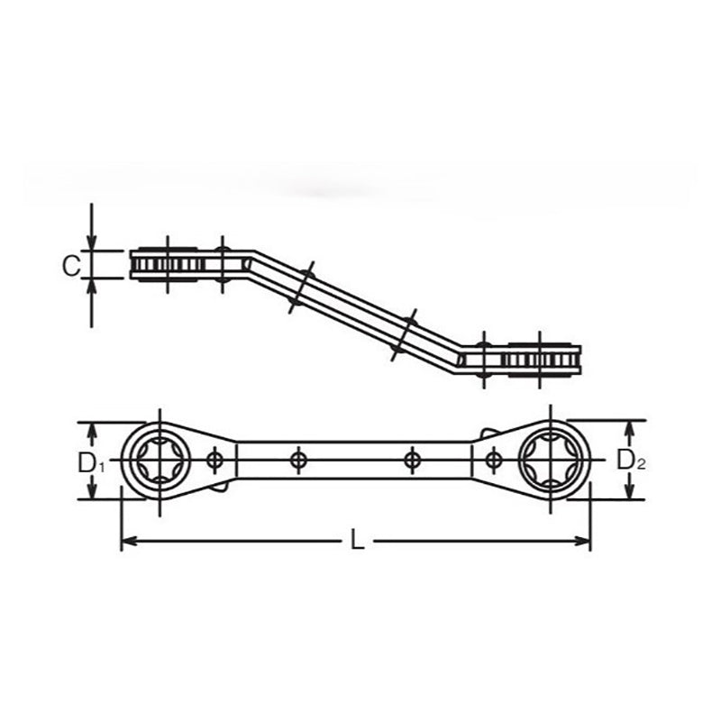 Reversible Ratcheting Ring Wrench TORX® E14xE16 - Length 139mm