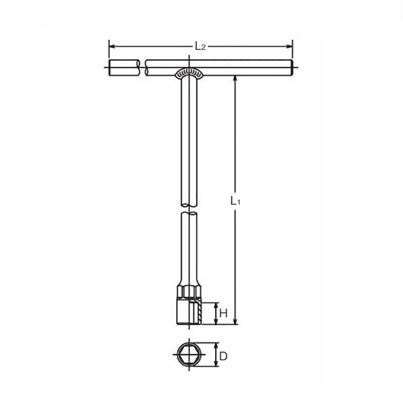 Douille en T 1/4" 6 pans, longueur 200 x 180 mm 