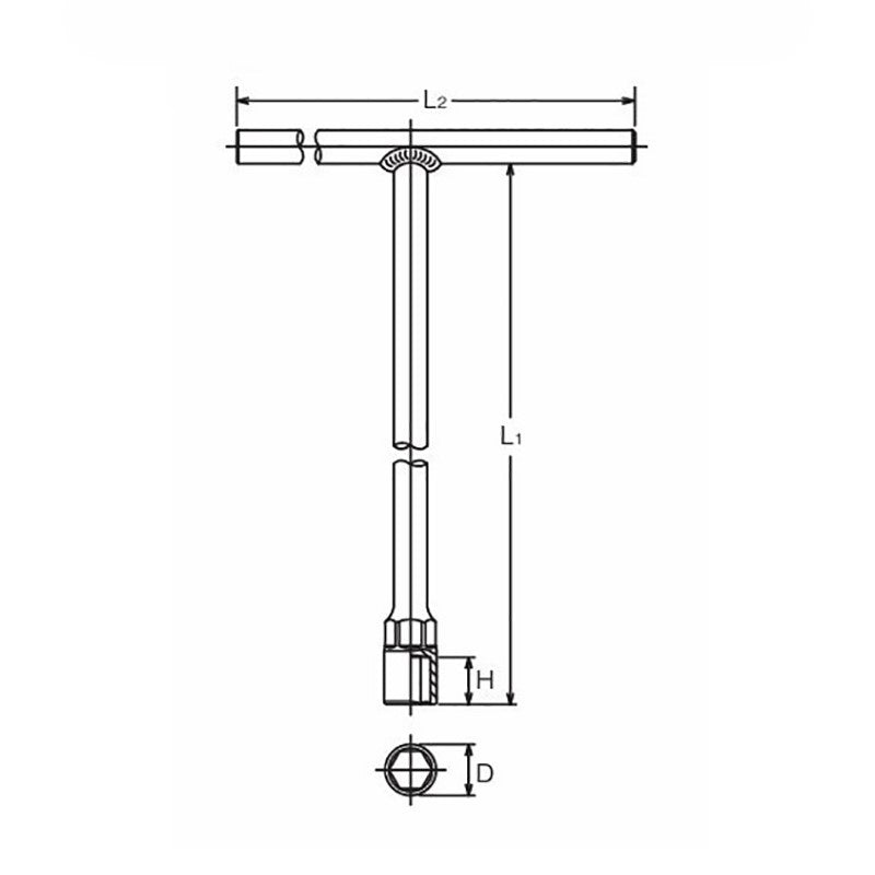 Douille en T 5/16 6 pans, longueur 250 x 200 mm 