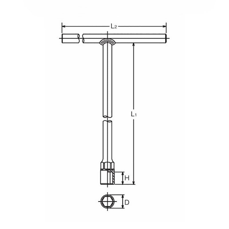 Douille en T 5/8 6 pans, longueur 350 x 300 mm 