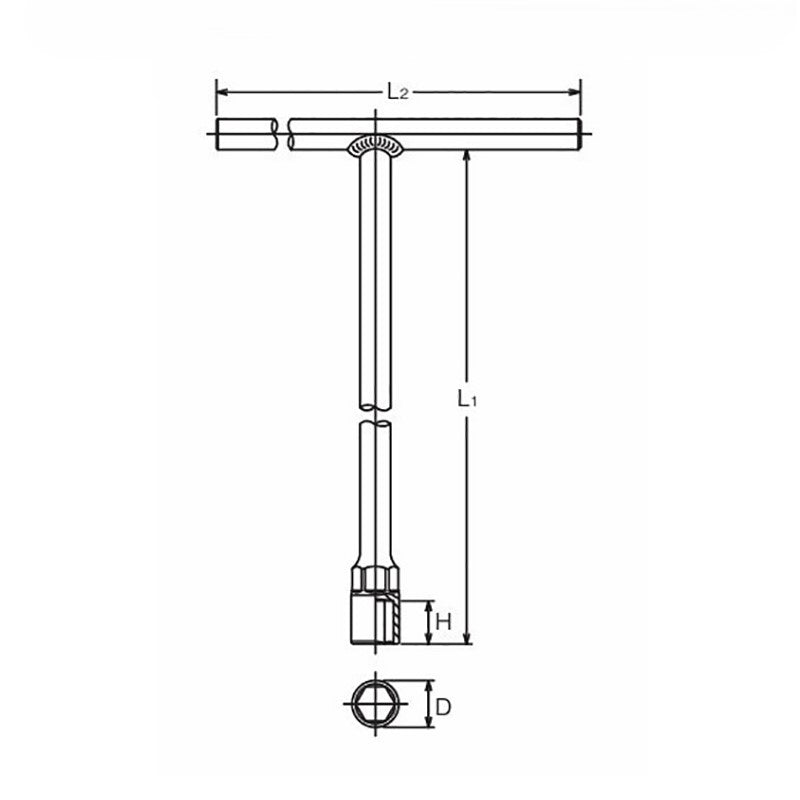 Douille en T 7/16 6 pans, longueur 250 x 200 mm 