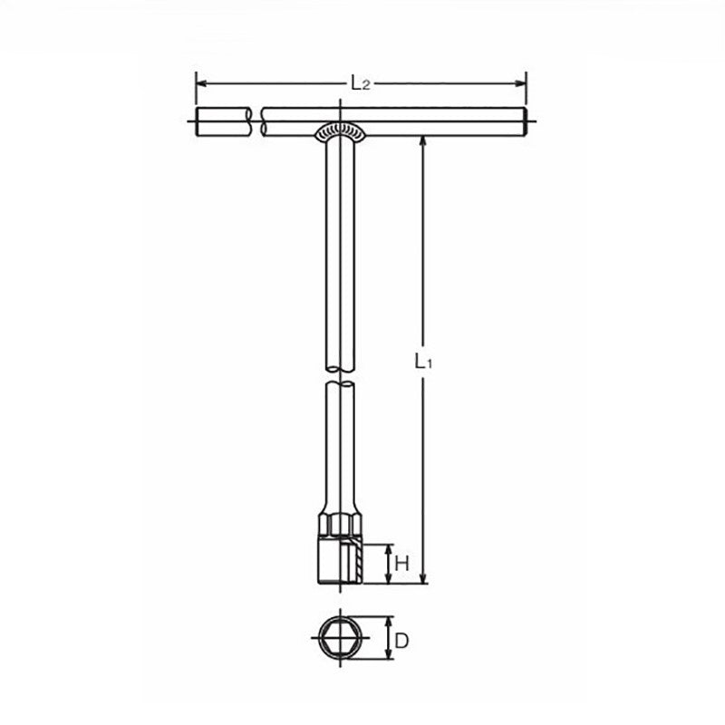 Douille en T 9/16 6 pans, longueur 300 x 250 mm 