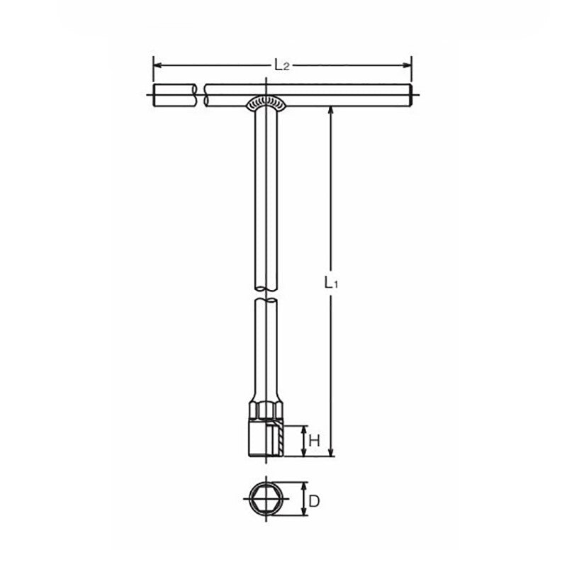 Douille en T 13 mm, 6 pans, longueur 300 x 250 mm 