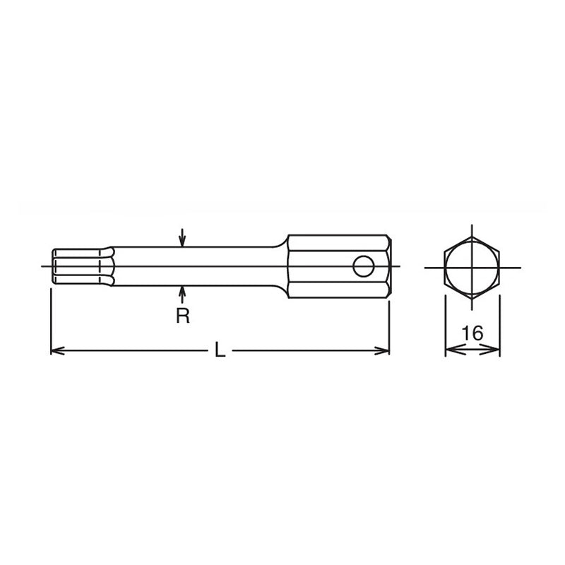 Embout hexagonal de 16 mm, longueur hexagonale de 10 mm, 100 mm 