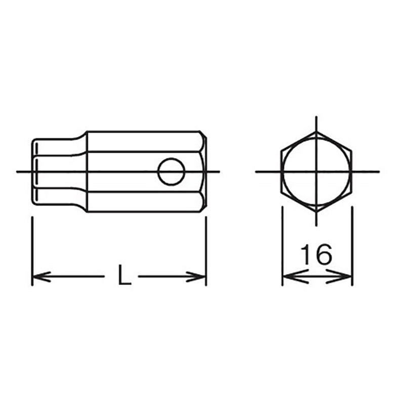 Embout hexagonal de 16 mm, longueur hexagonale 3/4, 40 mm 