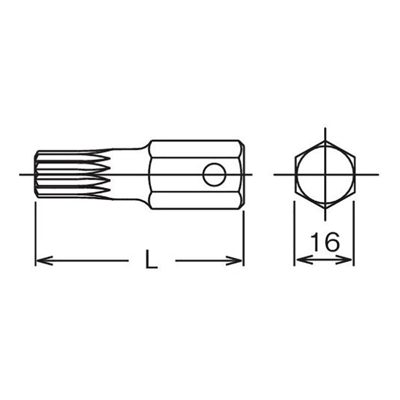 Embout hexagonal 16 mm XZN M14 à triple carré, longueur 60 mm 