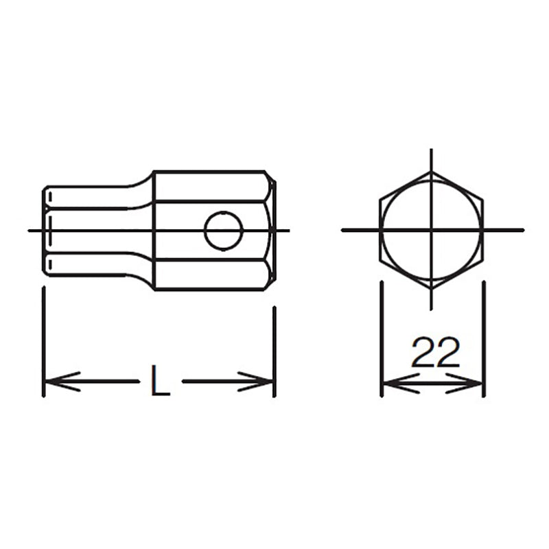 Embout hexagonal de 22 mm, longueur hexagonale de 32 mm, 55 mm 