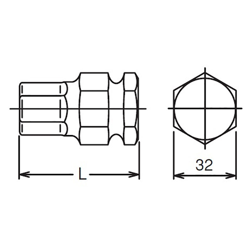 Embout hexagonal de 32 mm, longueur hexagonale de 24 mm, 60 mm 