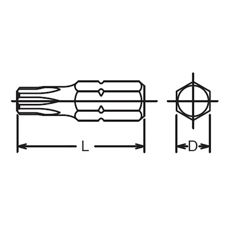 Embout Torx® T8 hexagonal 1/4" - Longueur 25 mm 