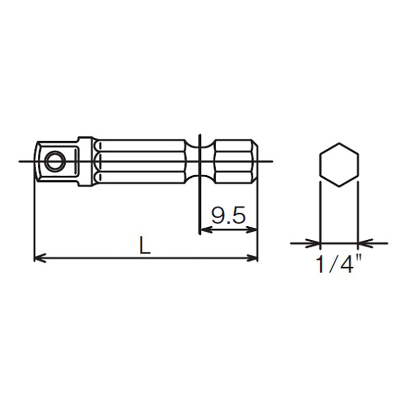 Adaptateur hexagonal 1/4" (longueur carrée 1/4"), type à broche de 50 mm 