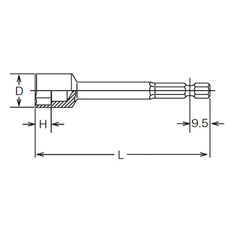 Clé à douille hexagonale 1/4" (13 mm), 6 pans, longueur 100 mm 