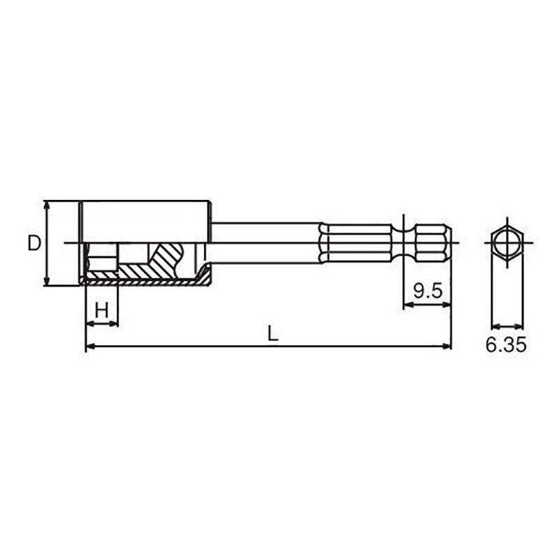 Clé à douille hexagonale 1/4" avec protection en plastique, 14 mm, 6 pans, longueur 100 mm, couvercle pivotant en POM 