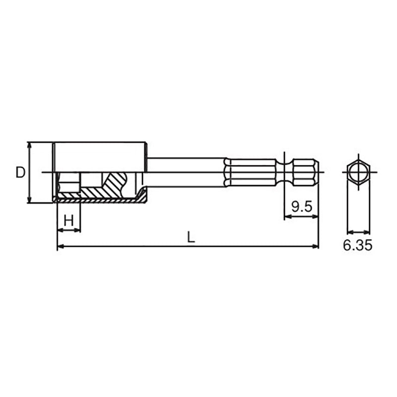 Clé à douille hexagonale 1/4" avec protection en plastique, 14 mm, 6 pans, longueur 150 mm, couvercle pivotant en POM 