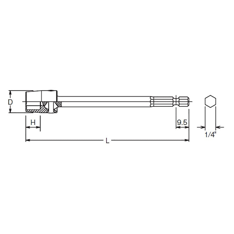 1/4 Hex Dr. Universal Nut Setter  12mm 6 point Length 150mm