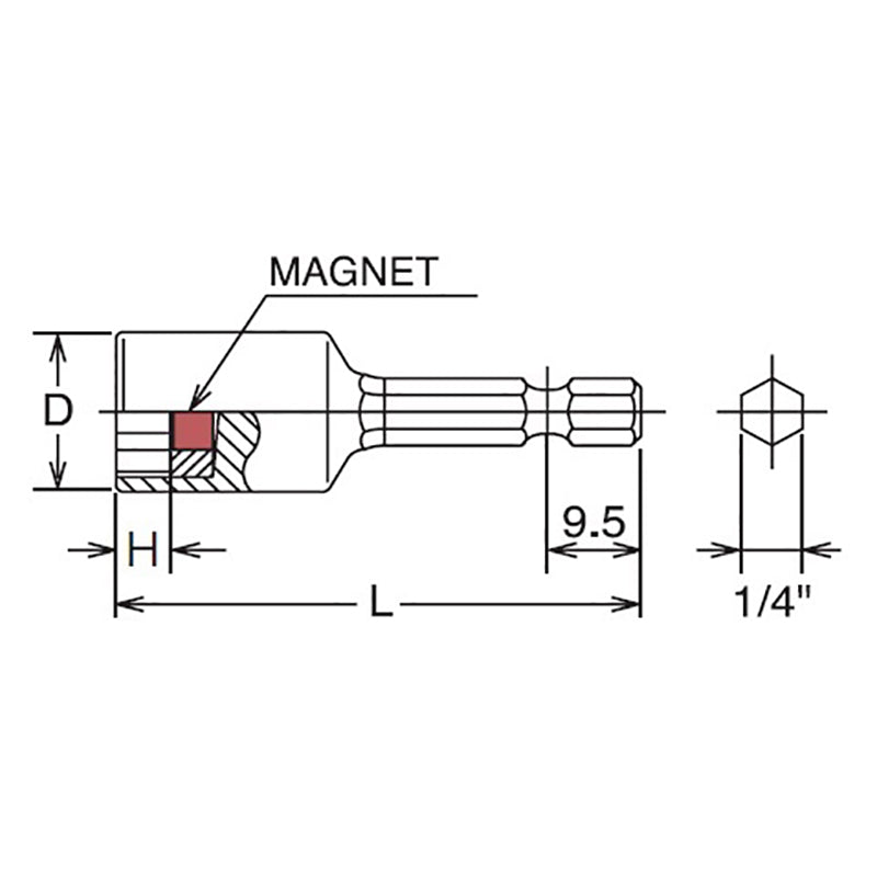 1/4 Hex Dr. Nut Setter  1/2 6 point Length 50mm Magnet