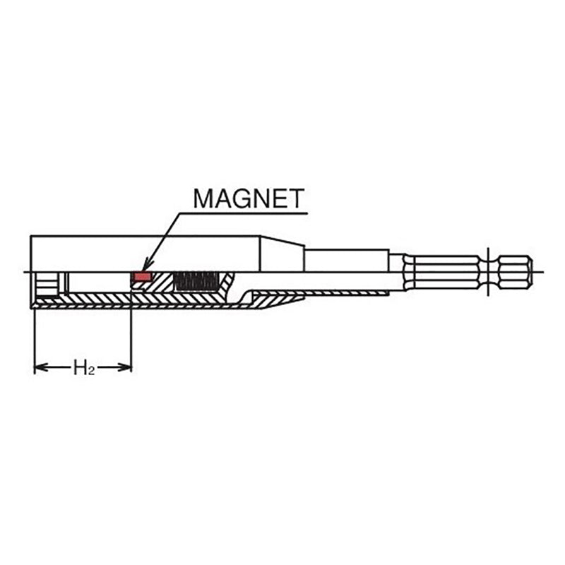 Clé à douille hexagonale 1/4" avec protection en plastique, 14 mm, 6 pans, longueur 100 mm, aimant coulissant, couvercle pivotant en POM 