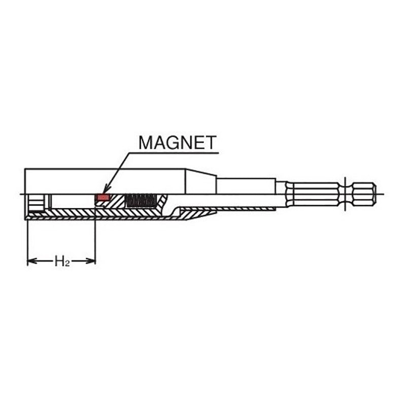 Clé à douille hexagonale 1/4" avec protection en plastique, 14 mm, 6 pans, longueur 150 mm, aimant coulissant, couvercle pivotant en POM 