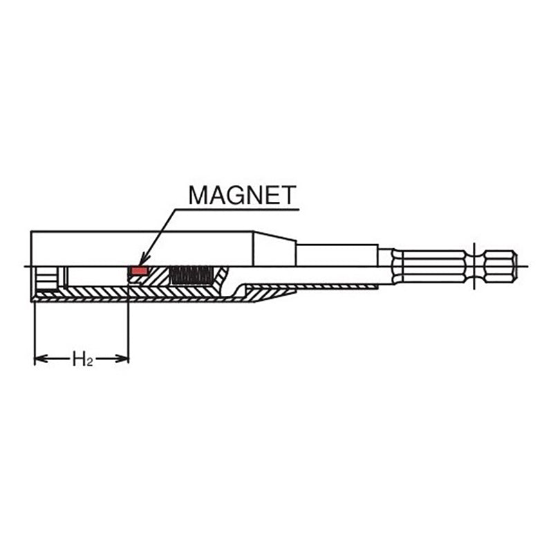 Clé à douille hexagonale 1/4" avec protection en plastique, 8 mm, 6 pans, longueur 150 mm, aimant coulissant, couvercle pivotant en POM 