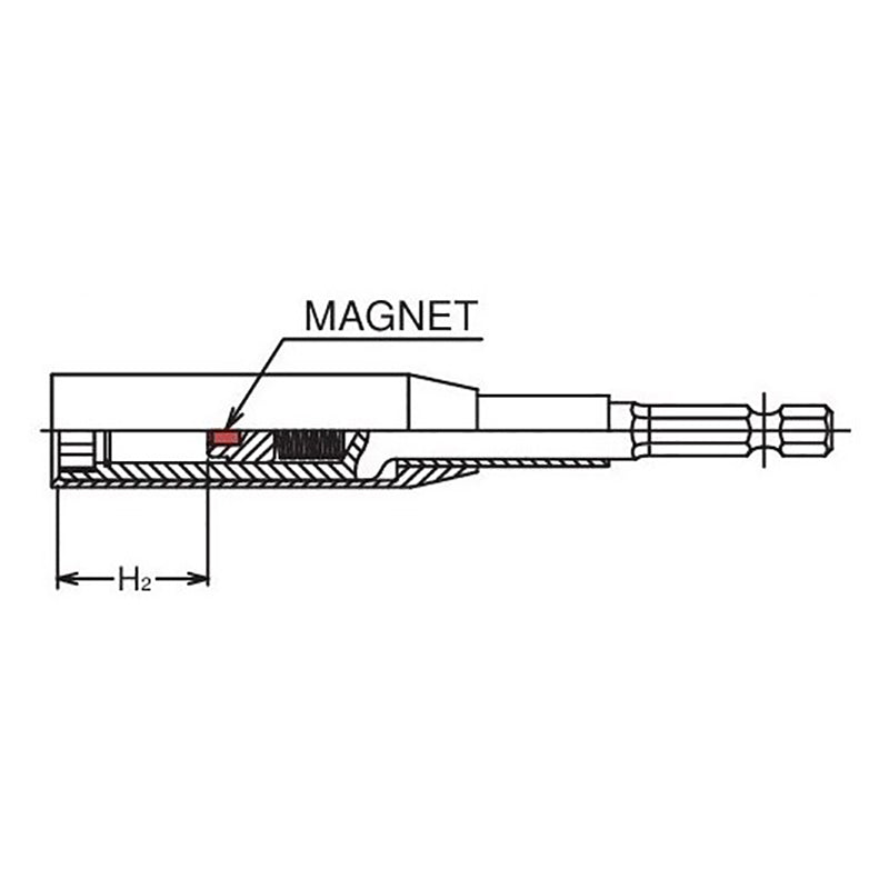 Clé à douille hexagonale 1/4" avec protection en plastique, 13 mm, 6 pans, longueur 200 mm, aimant coulissant, couvercle pivotant en POM 