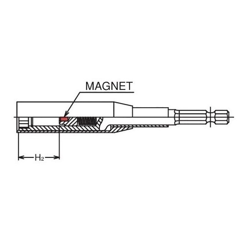 Clé à douille hexagonale 1/4" avec protection en plastique, 14 mm, 6 pans, longueur 200 mm, aimant coulissant, couvercle pivotant en POM 
