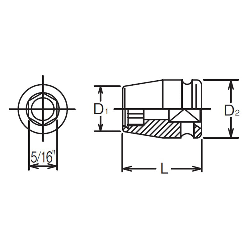 1/4 Sq. Dr. Adaptor  5/16 For 5/16H Bit Length 25mm
