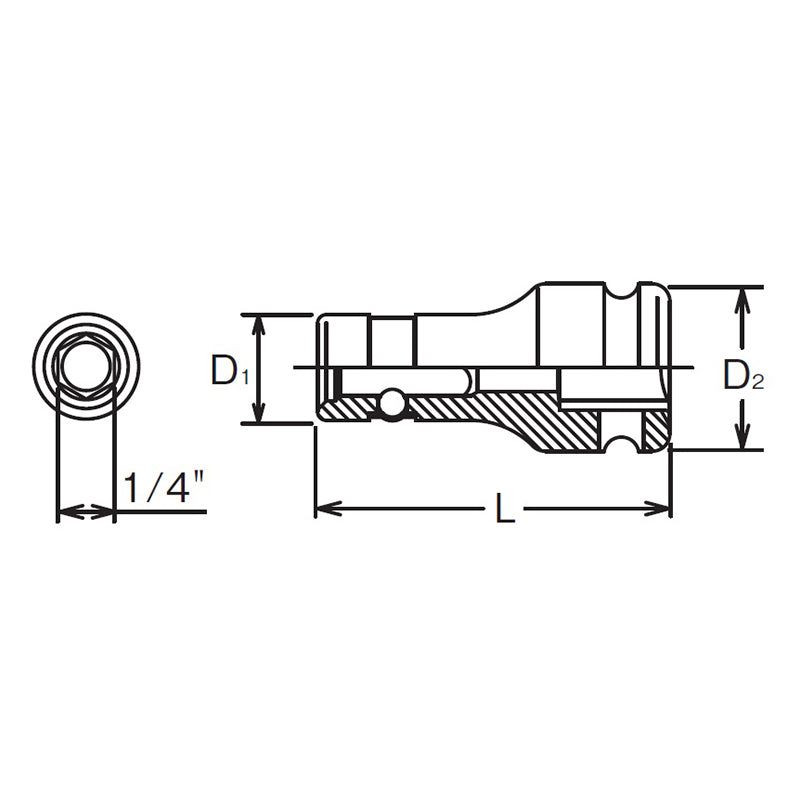 Porte-embout carré 1/4", hexagone 1/4", longueur 36 mm, verrouillage rapide 