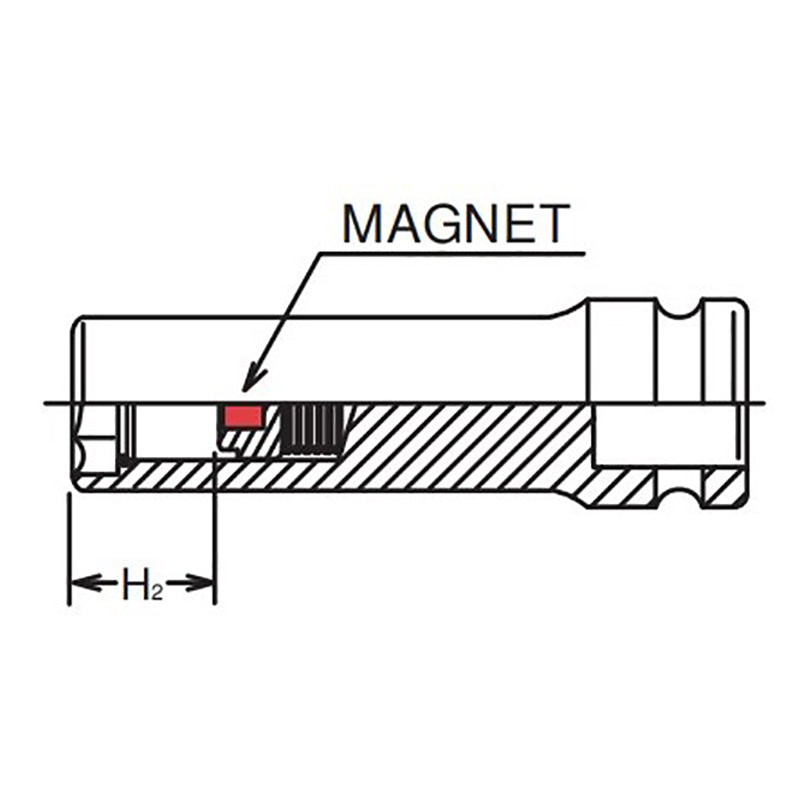 Douille carrée 1/4" (13 mm), 6 pans, longueur 48 mm, aimant coulissant 