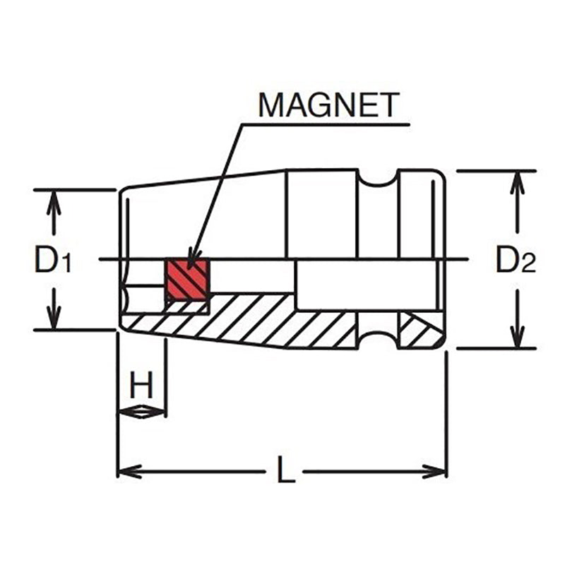 Douille carrée 1/4" (14 mm), 6 pans, longueur 25 mm, aimant 