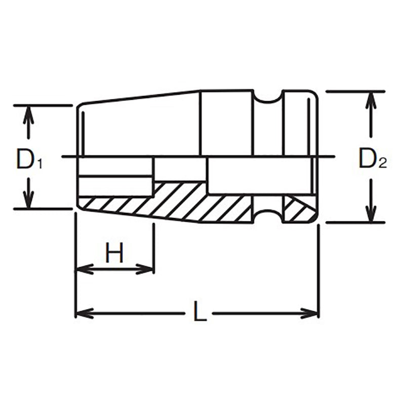 Douille carrée 1/4" 13 mm, 6 pans, longueur 23 mm, vis autotaraudeuse 