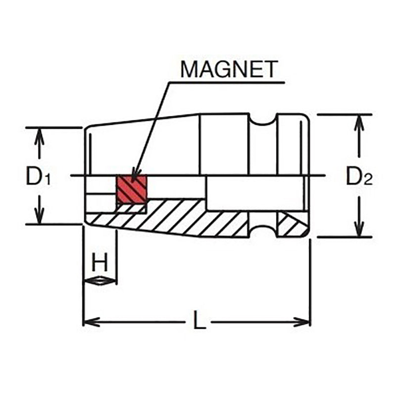 Douille carrée 1/4" (14 mm), 6 pans, longueur 30 mm, vis autotaraudeuse, aimant 