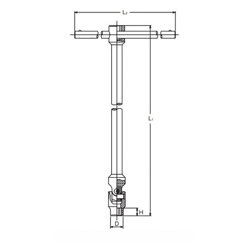 Douille universelle à poignée en T pour écrou de 14 mm, longueur de prise 600 x 200 mm