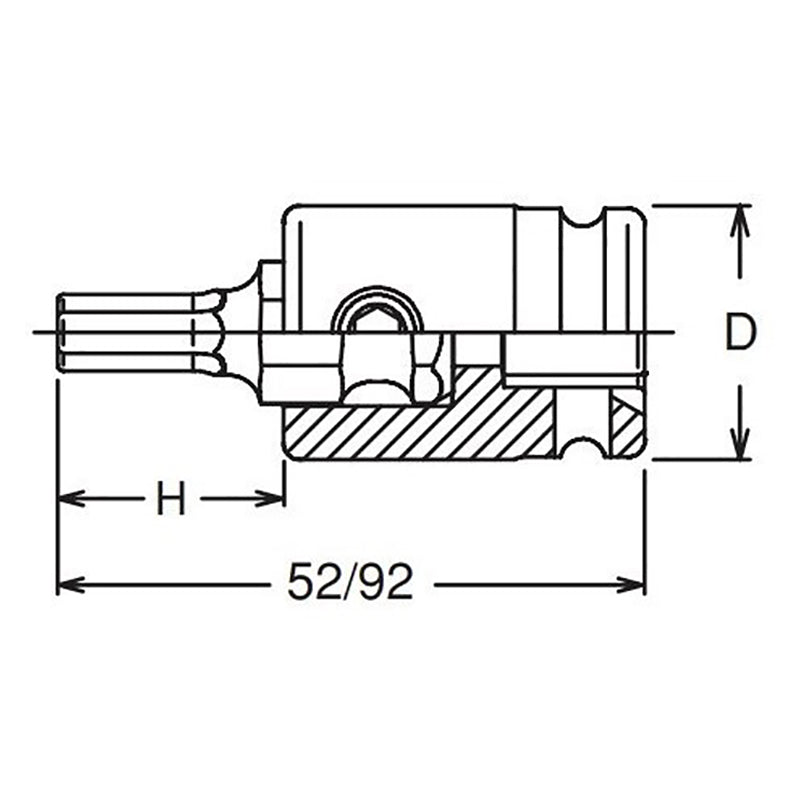 Douille carrée 3/8" (92 mm) à six pans creux, longueur 92 mm 