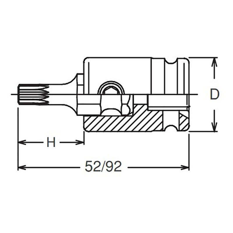 Douille à embout carré 3/8" XZN M12, triple carré, longueur 92 mm 