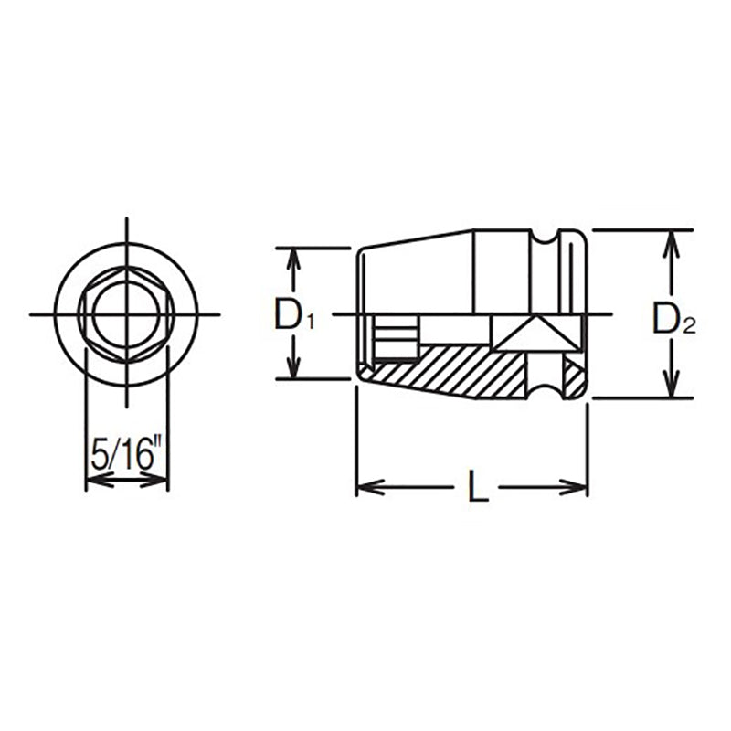 3/8 Sq. Dr. Adaptor  5/16 For 5/16H Bit Length 30mm