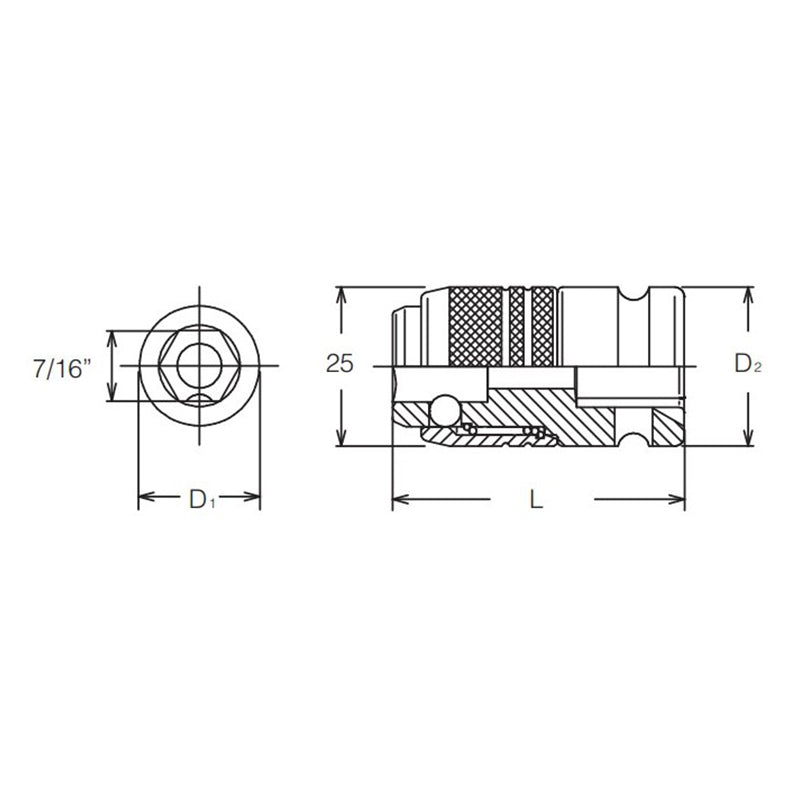 3/8 Sq. Dr. Bit Holder  7/16 For 183 series Length 46mm Locking Quick Release