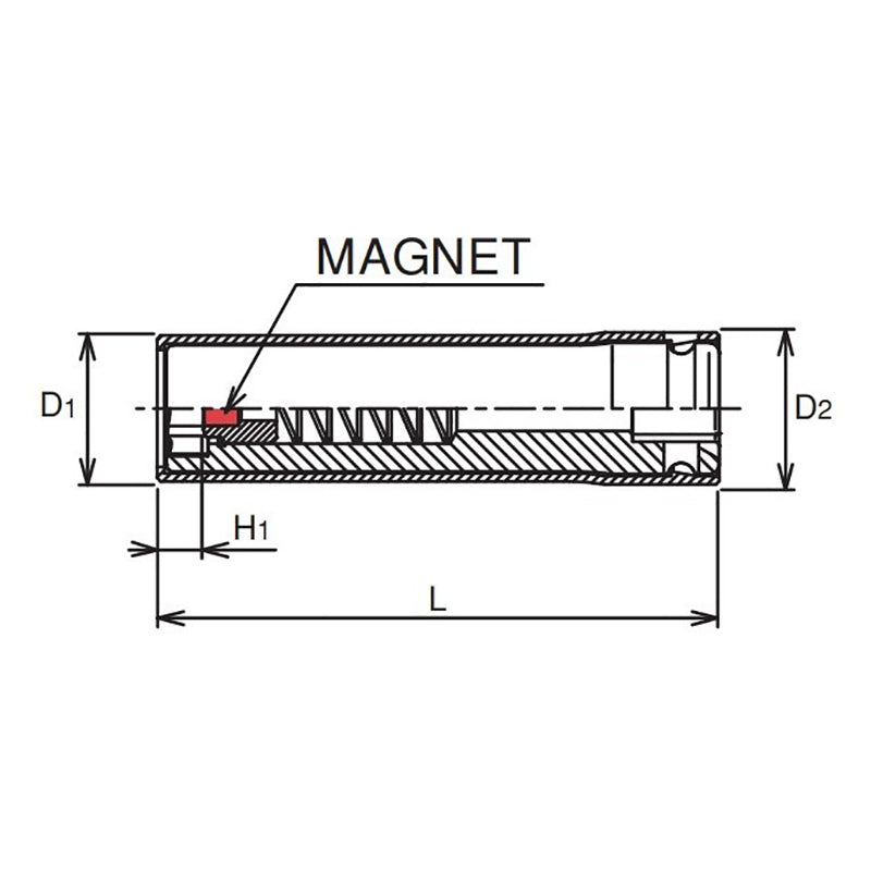 Douille carrée 3/8" avec protection en plastique, 10 mm, 6 pans, longueur 80 mm, aimant coulissant, couvercle pivotant en POM 