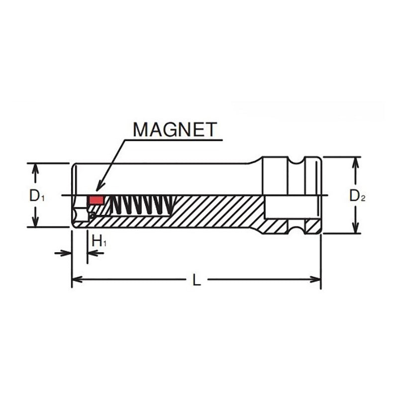 Douille carrée 3/8" 12 mm 6 pans, longueur 80 mm, aimant coulissant 