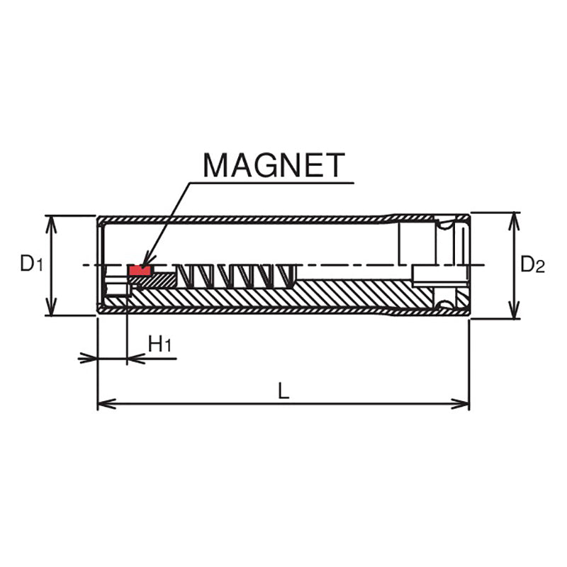 Douille carrée 3/8" avec protection en plastique, 13 mm, 6 pans, longueur 80 mm, aimant coulissant, couvercle pivotant en POM