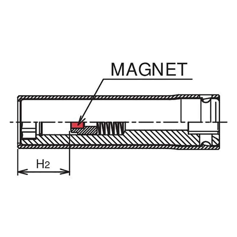 Douille carrée 3/8" avec protection en plastique, 16 mm, 6 pans, longueur 80 mm, aimant coulissant, couvercle pivotant en POM 