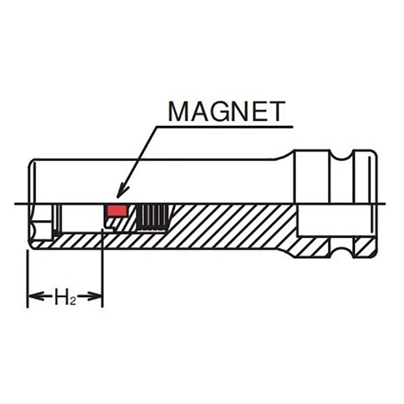 Douille carrée 3/8" (16 mm), 6 pans, longueur 80 mm, aimant coulissant 