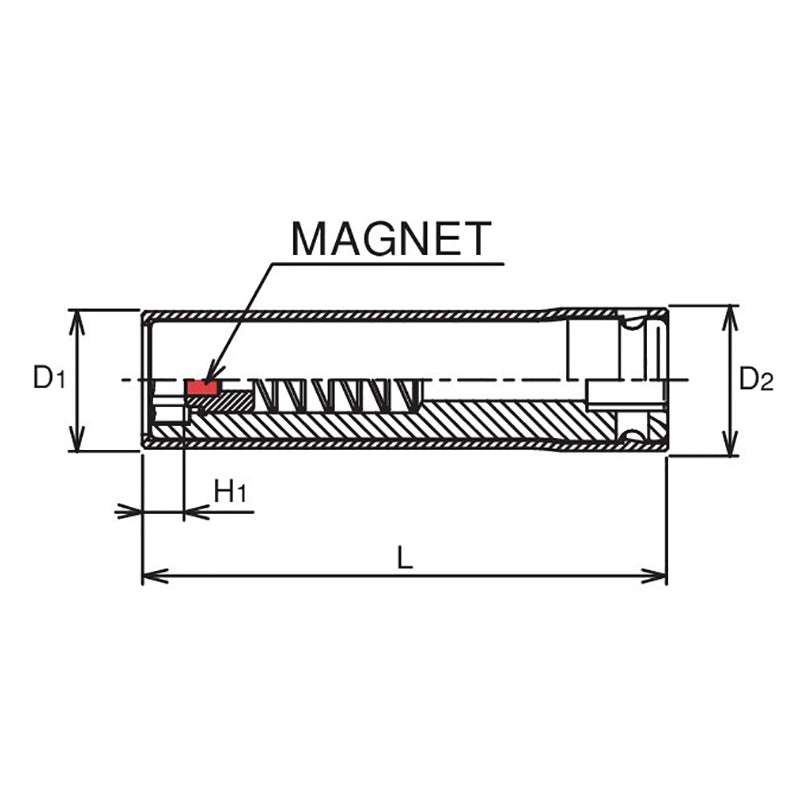 Douille carrée 3/8" avec protection en plastique, 17 mm, 6 pans, longueur 80 mm, aimant coulissant, couvercle pivotant en POM 