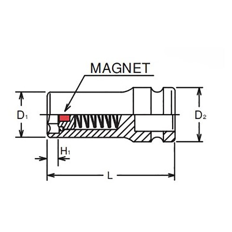 Douille carrée 3/8" (16 mm), 6 pans, longueur 50 mm, aimant coulissant 