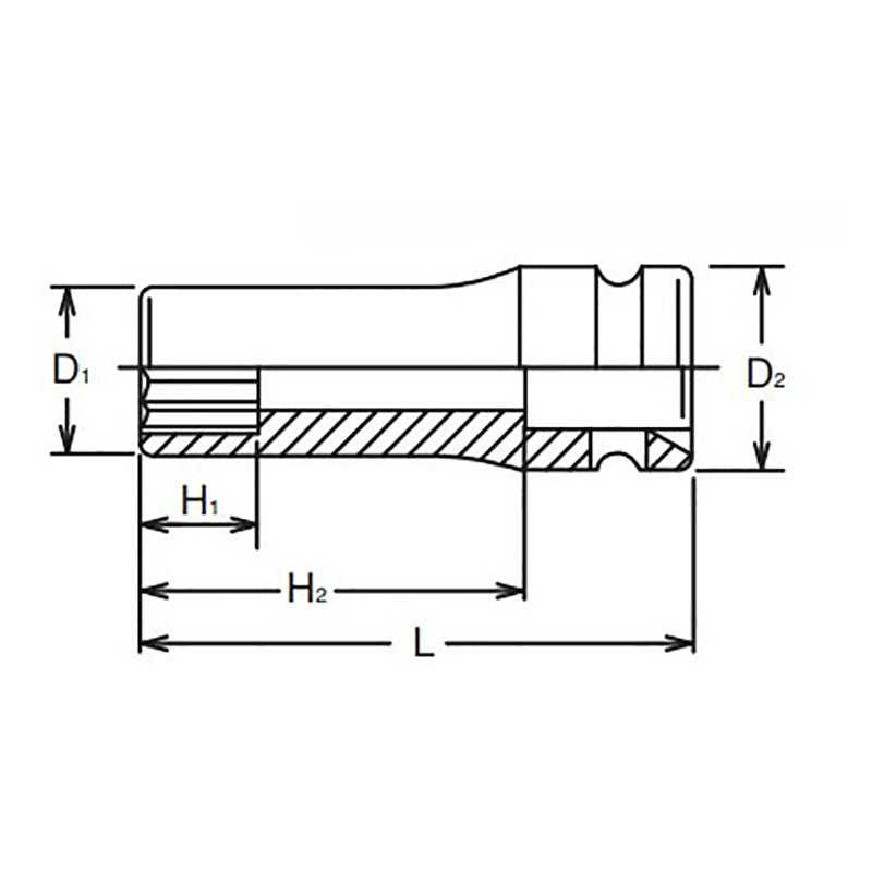Douille carrée 3/8" (11 mm) à 12 pans, longueur 80 mm, à paroi mince 