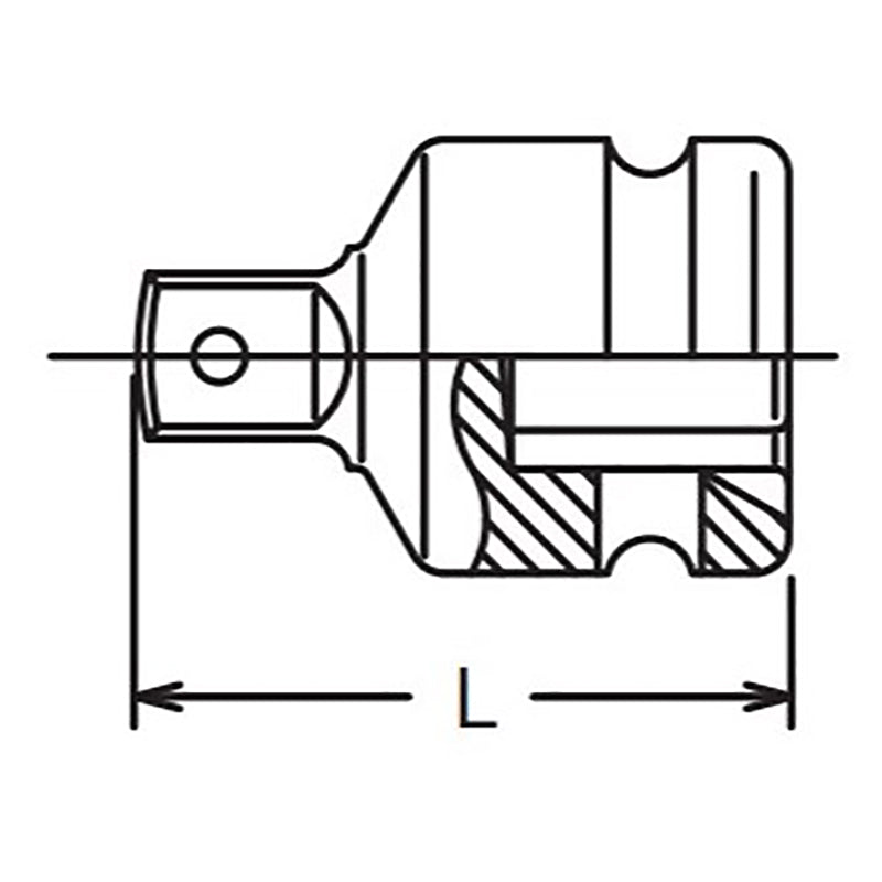 3/8 Sq. Dr. Adaptor  1/4 Square Length 27mm Pin type