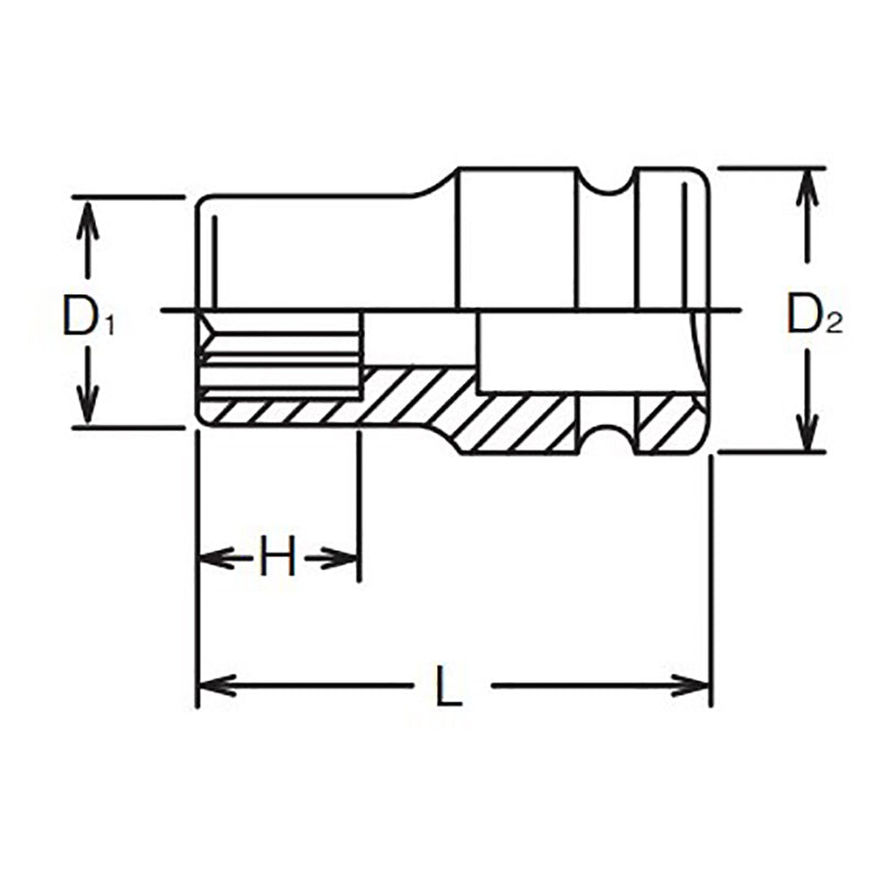 Douille carrée 3/8" à 12 pans, longueur 32 mm, paroi mince 