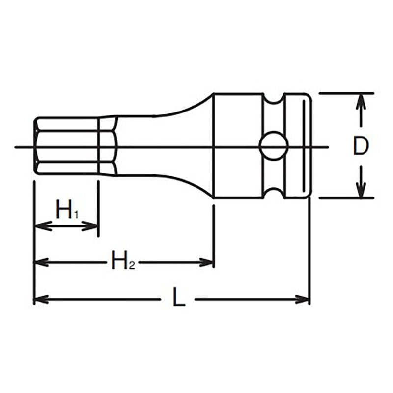Douille carrée 1/2 pouce, hexagone de 12 mm, longueur 60 mm 