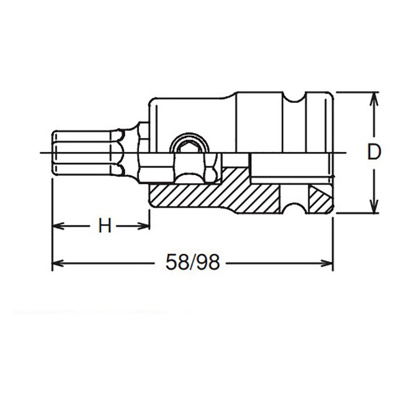 Douille carrée 1/2", hexagone 8 mm, longueur 98 mm 